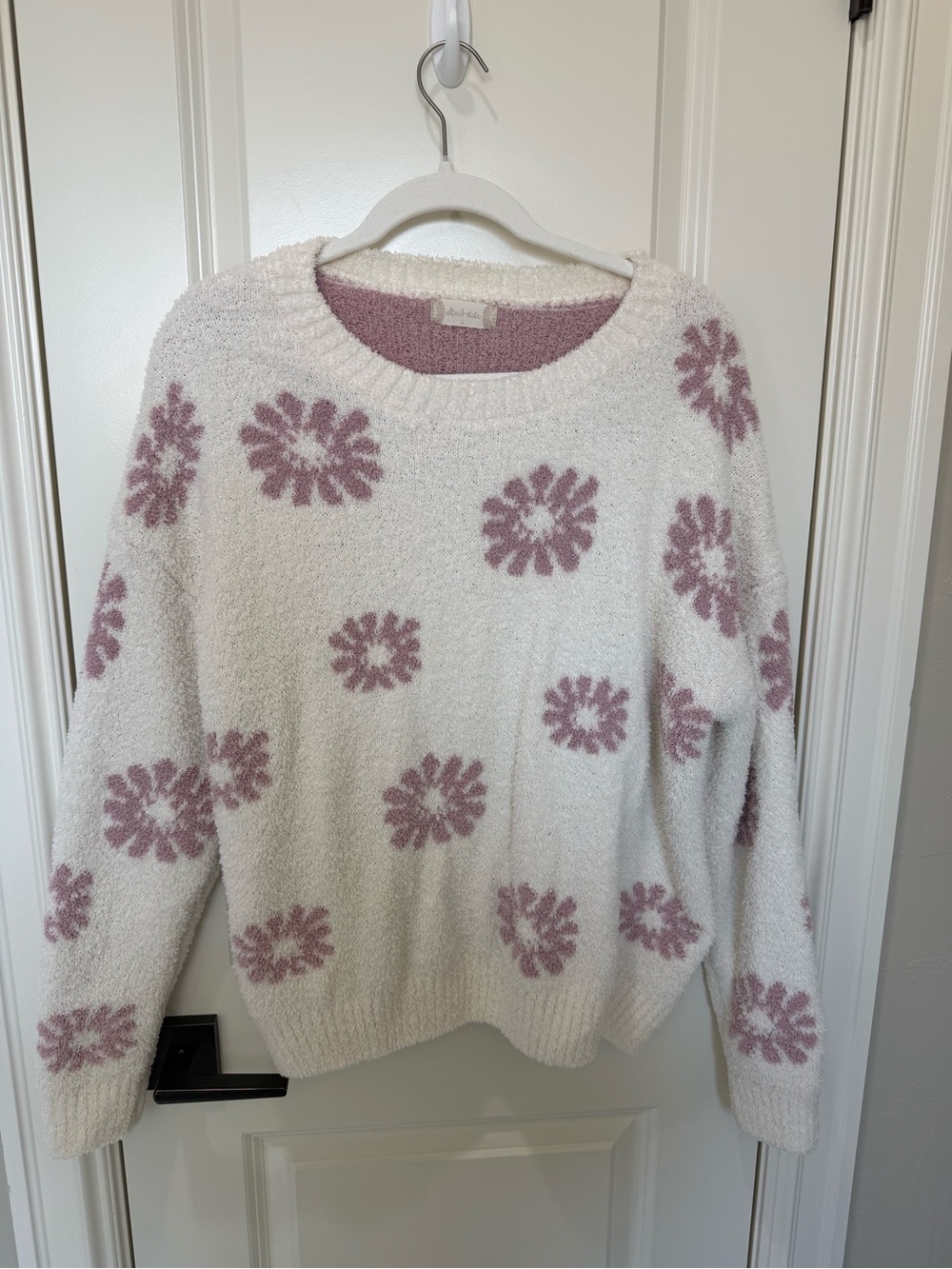 Altar'd State Cream Crewneck Sweater with Pink Daisy Motif